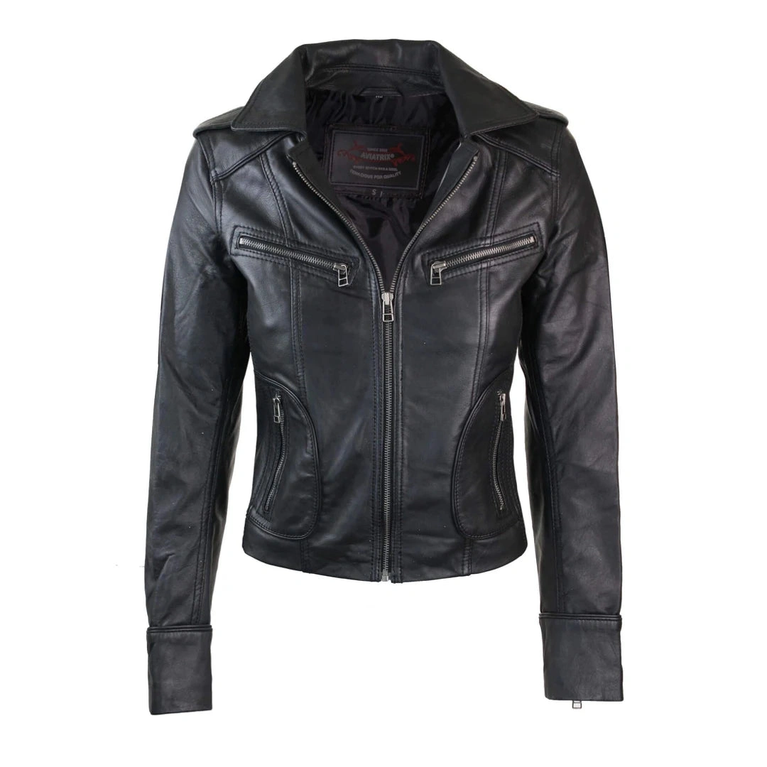 Damen Leder Motorradjacke – Schmaler Schnitt, Stilvoll & Rockig!